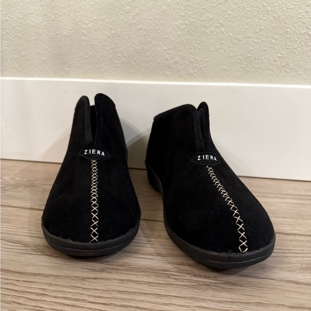 Ziera Black Suede Ankle Slippers